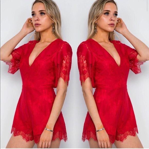 NWT honey belle sexy red lace open back romper size L - Picture 1 of 4